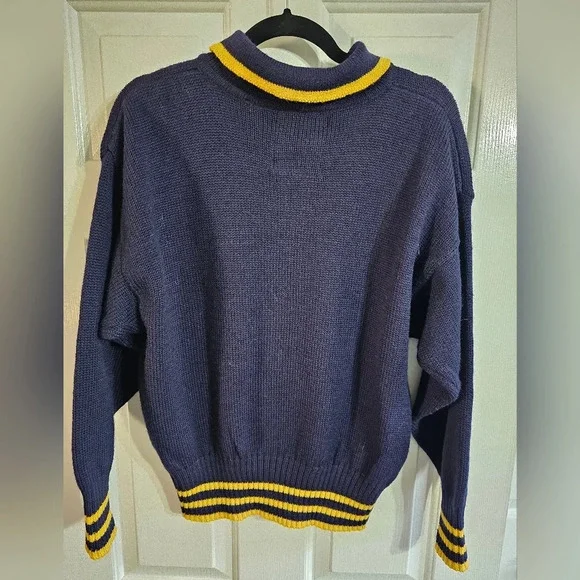 Esprit Sport M 80s Navy Yellow Argyle Wool Collared Sweater Preppy Collegiate - Picture 3 of 7